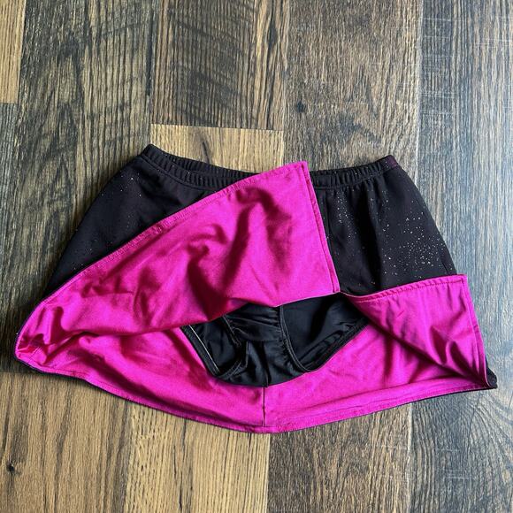 Satin Stitches Figure Skating Dress Leotard & Skirt Black Pink Rhinestones 12 - Picture 9 of 13